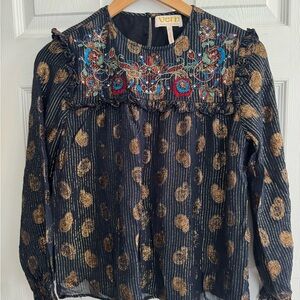 Verb - Pallavi Singhee for Anthropologie. Embroidered Navy and Gold Blouse